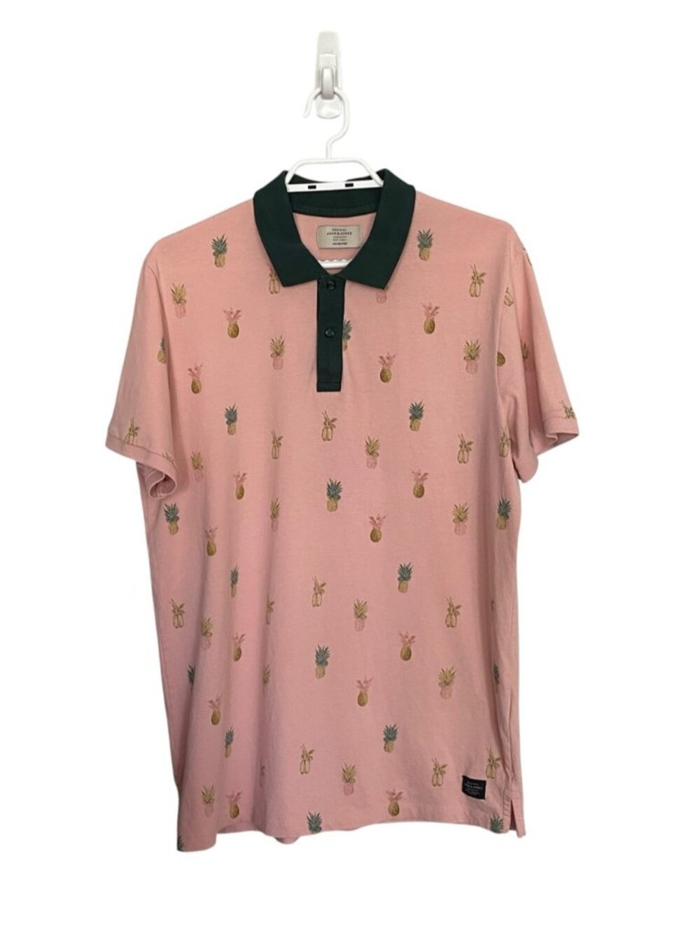 Jack & Jones Men's Pink Pineapple Print Short Sleeve Polo Shirt